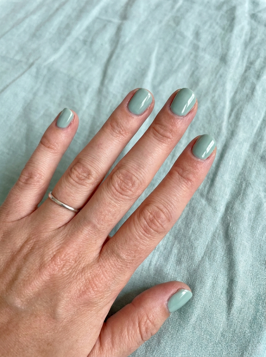 Short Seafoam Green Nails in softem Meerschaumgrün